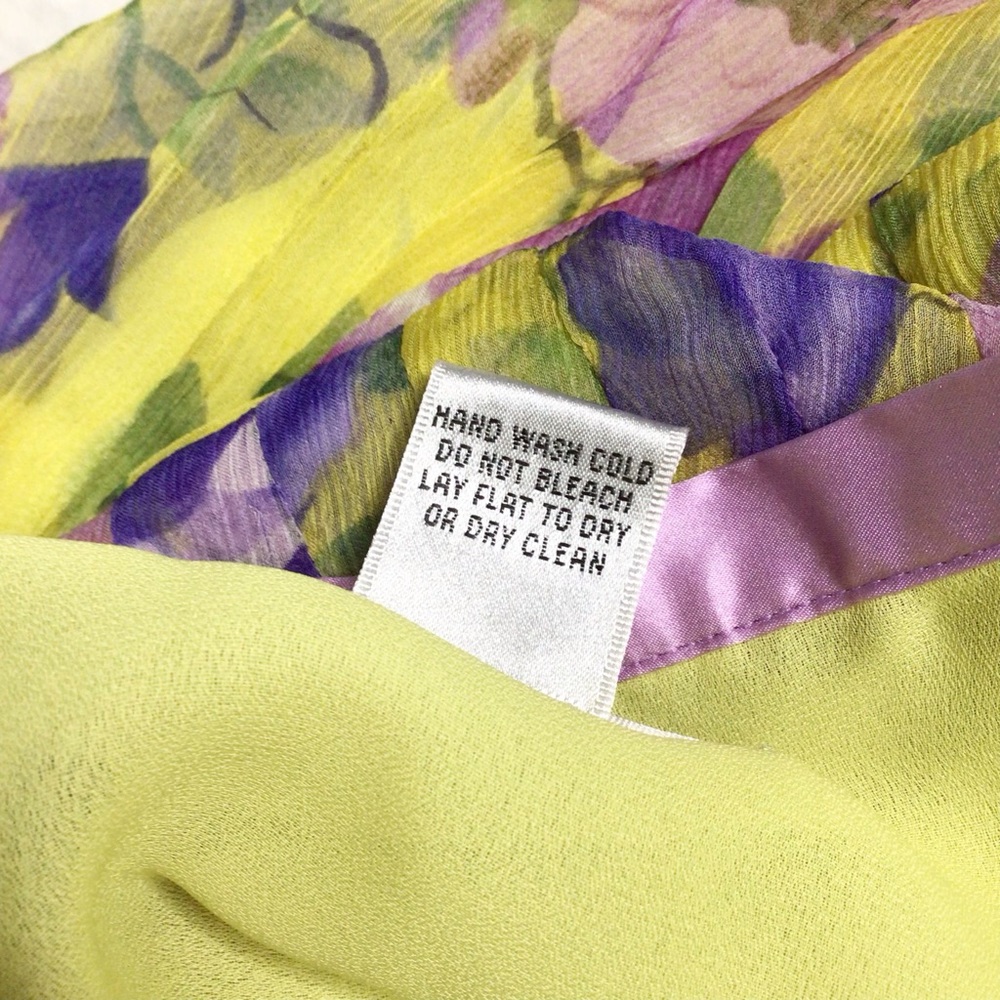 WD.NY Yellow Purple Floral Silk Pleated Skirt Size 14 - Picture 7 of 9
